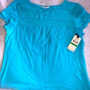 Light Blue with Mesh Strips T-shirt- Petite